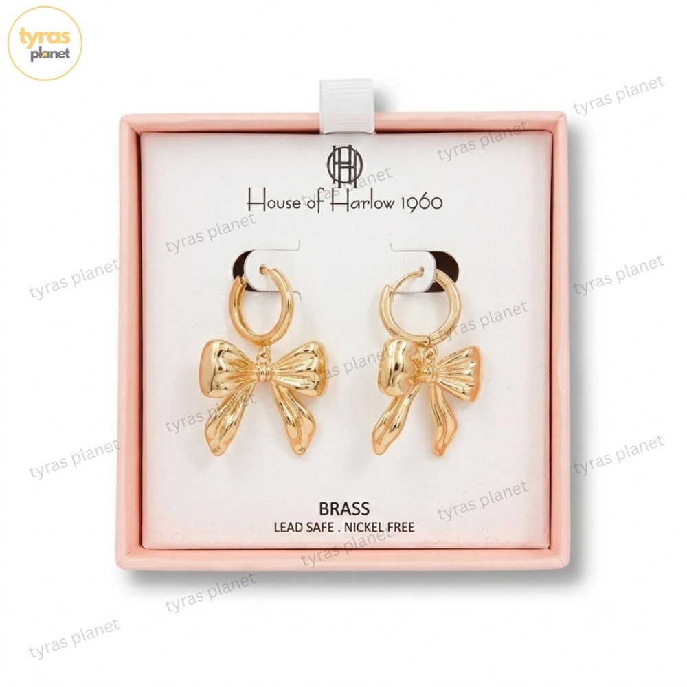 House of Harlow 1960 Goldtone Coquette‎ Bow Hoop Earrings – NEW in Box